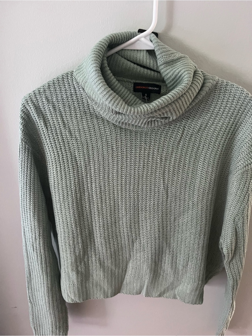 Ambiance Light Sage Green Ribbed Turtleneck Sweater